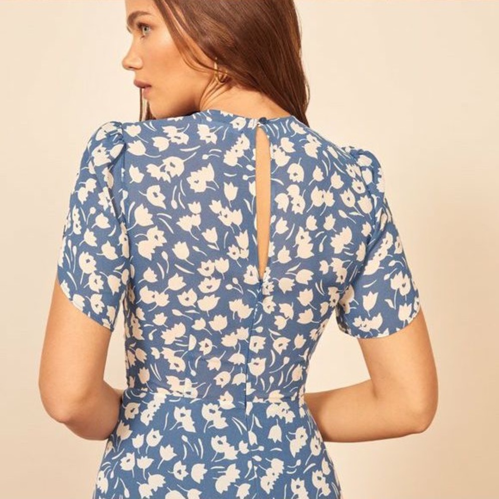 Reformation Andre Midi Dress in Floral Print (Blue Tulip) Small 🌷💙